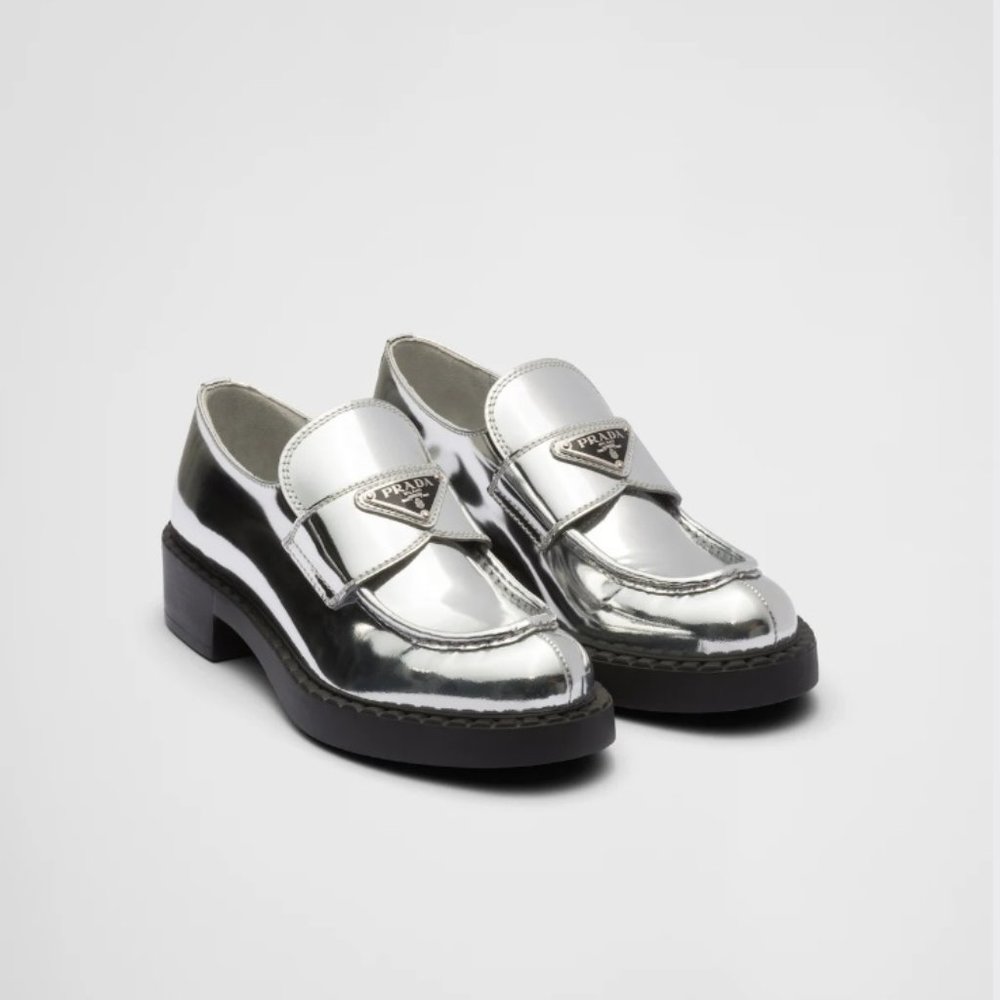 BNIB Prada Metallic Loafers in Argento (Silver) sz.39